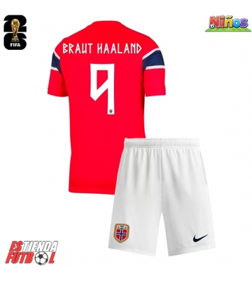Noruega Erling Haaland #9 Primera Equipación Niños Mundial 2026 Manga Corta (+ Pantalones cortos)